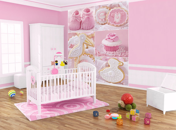 Baby Shoes and Pink Cupcakes Photo Wall Mural 10445VEA