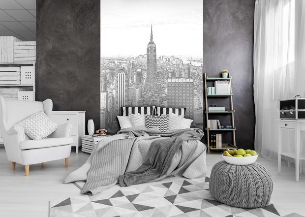 Black and White Sketch of City Photo Wall Mural 10688VEA