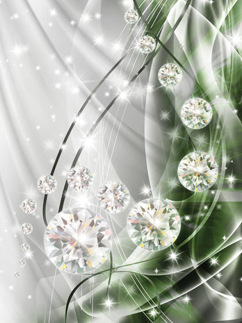 Abstract, Diamonds, Silver and Emerald Photo Wall Mural 10405VEA