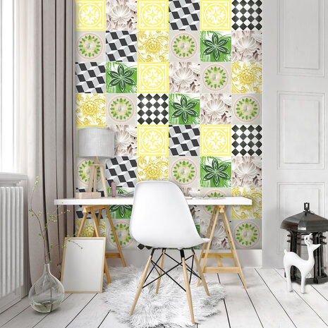 Yellow Tiles Mosaic Photo Wall Mural 10705VEA