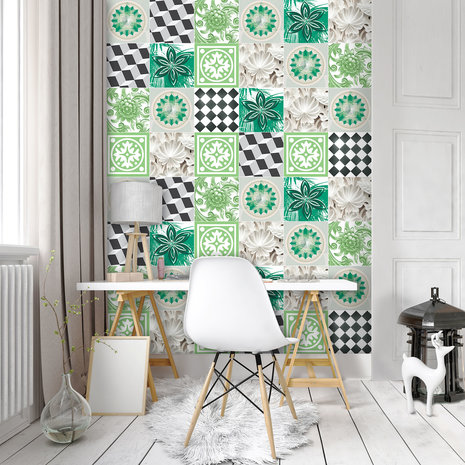 Green Tiles Mosaic Photo Wall Mural 10706VEA