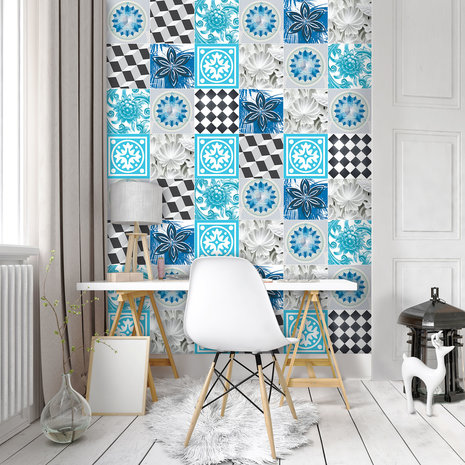 Blue Tiles Mosaic Photo Wall Mural 10707VEA