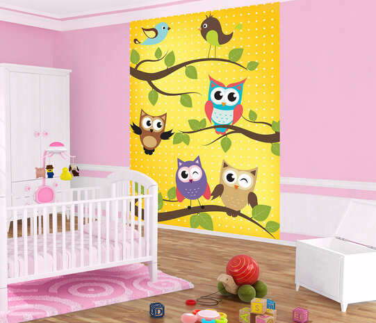 Colourful Owls on the Branches Photo Wall Mural 10377VEA