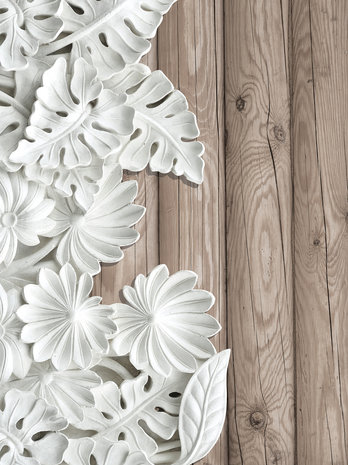 Alabaster Flowers on Wooden Planks Photo Wall Mural 10136VEA