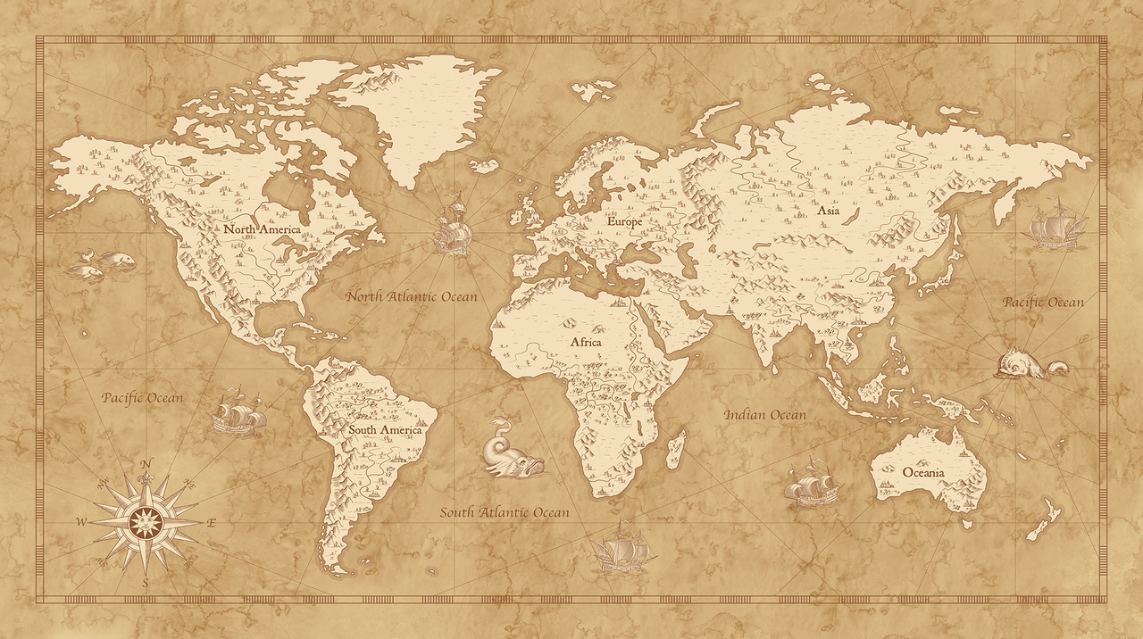 Vintage Looking World Map Komar Into Adventure Vintage World Map Iax10-0027 - Wallpaperphotomurals.com